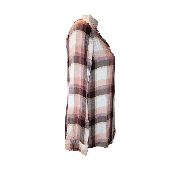 Thread & Supply Deep Cranberry Holly Plaid Flannel Button Front Shirt Size M - Picture 2 of 7